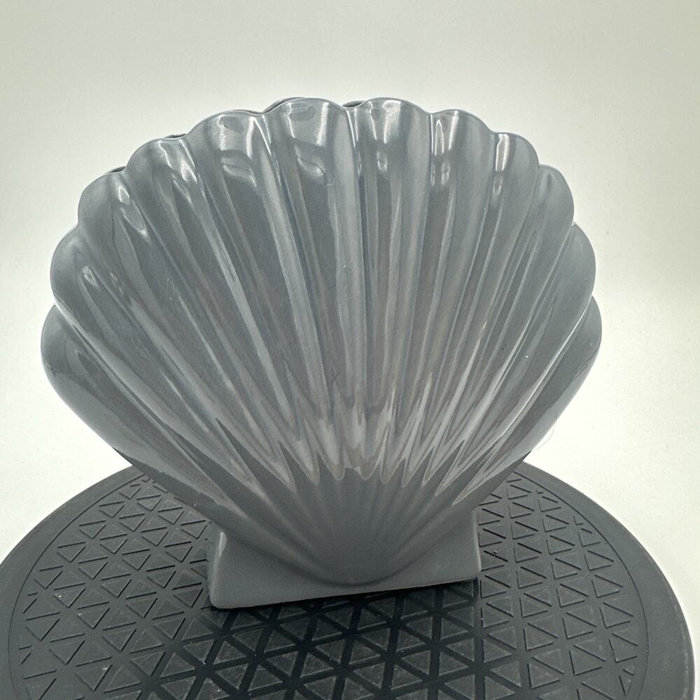 Vintage Ceramic Seashell Scallop Blue Vase